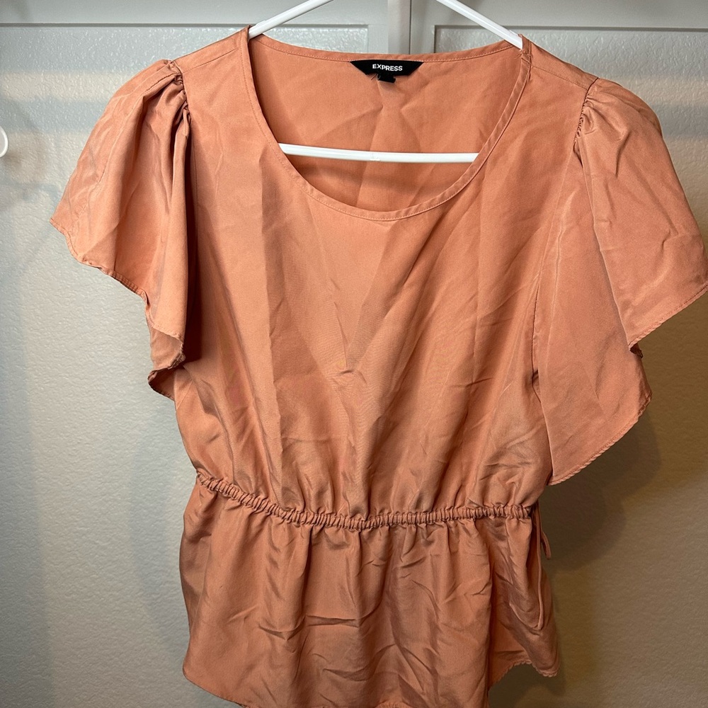 Express Pink Flutter Sleeve Peplum Top